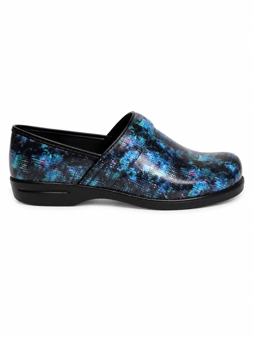 Savvy Slip Resistant Nursing Clogs Blue Abstract Print Work Shoes Size 7.5
